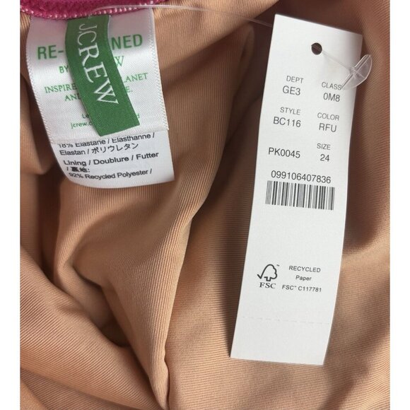 NEW J. Crew Ruched Slimming V-Neck Wireless One Piece Swimsuit Sz 24 Pink 1435 - Picture 3 of 6